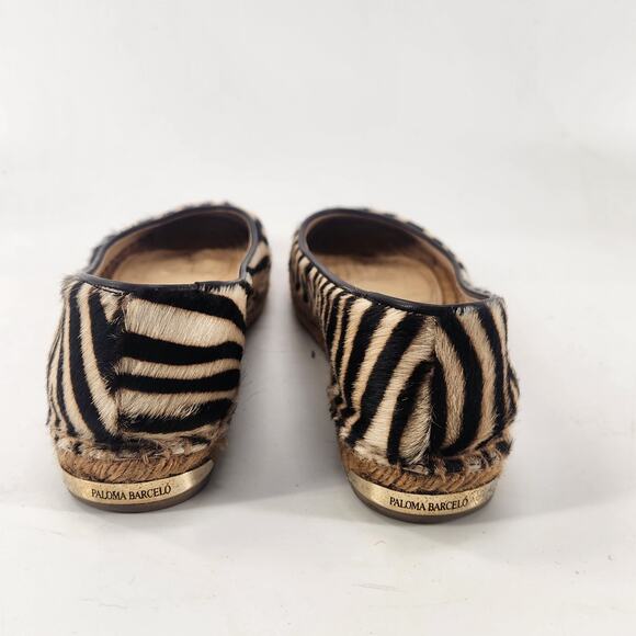 Paloma Barcelo Calf Hair Espadrille Size 7 Zebra Luxe Beach Resort Ballet Flats - Picture 6 of 8